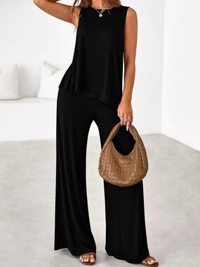 Black Sleeveless Wide-Leg Jumpsuit